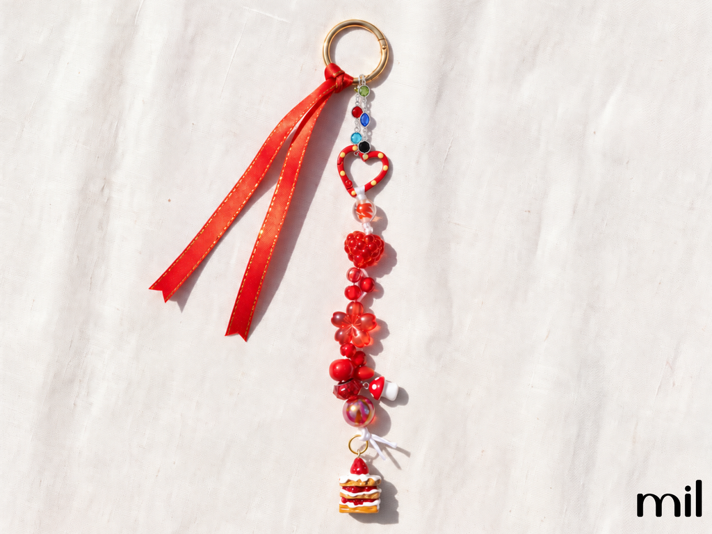Red Heart Cake Themed Bright Dessert Keychain