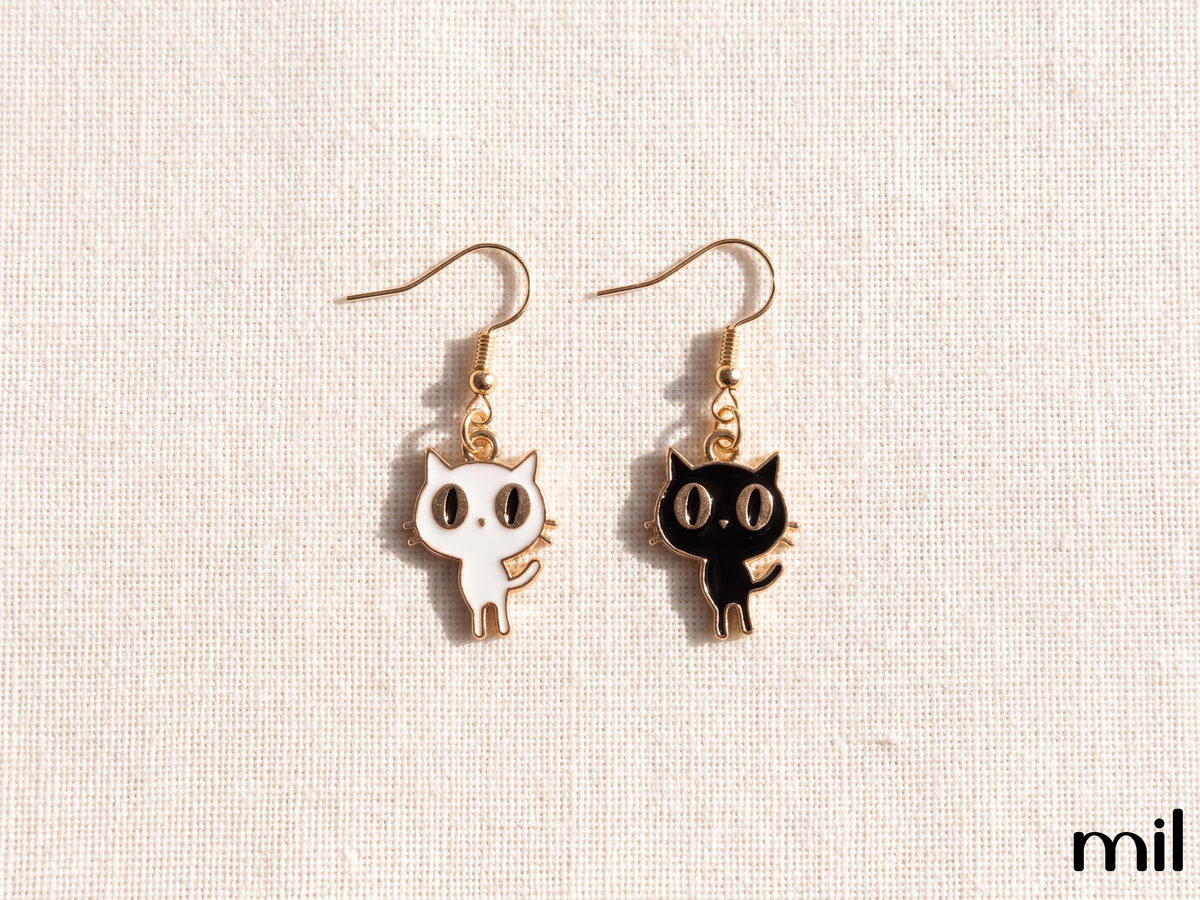 Black and White Cat Dangle Earrings