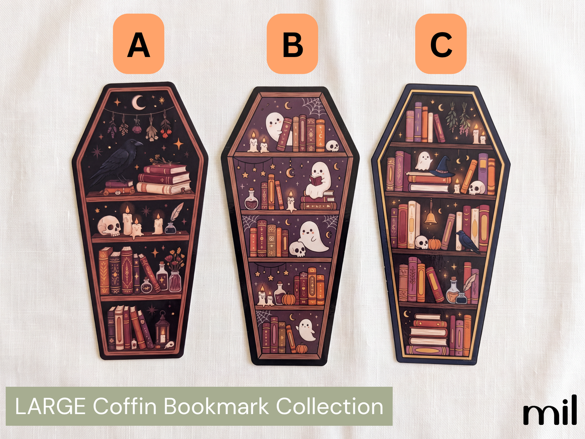 Marque-pages style étagère cercueil gothique - Motifs variés Dark Academia littéraires