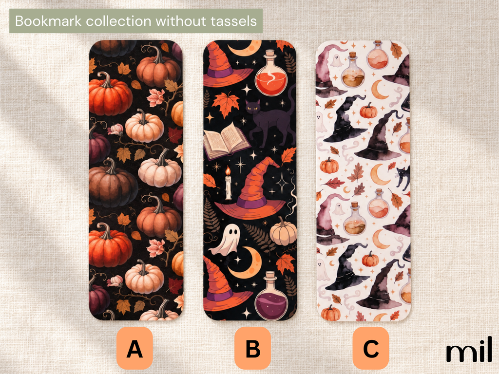 Fall Halloween Pattern Bookish Bookmarks - Laminated with Tassel Designs