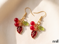 Red Cherry Leaf Handmade Boutique Dangle Earrings