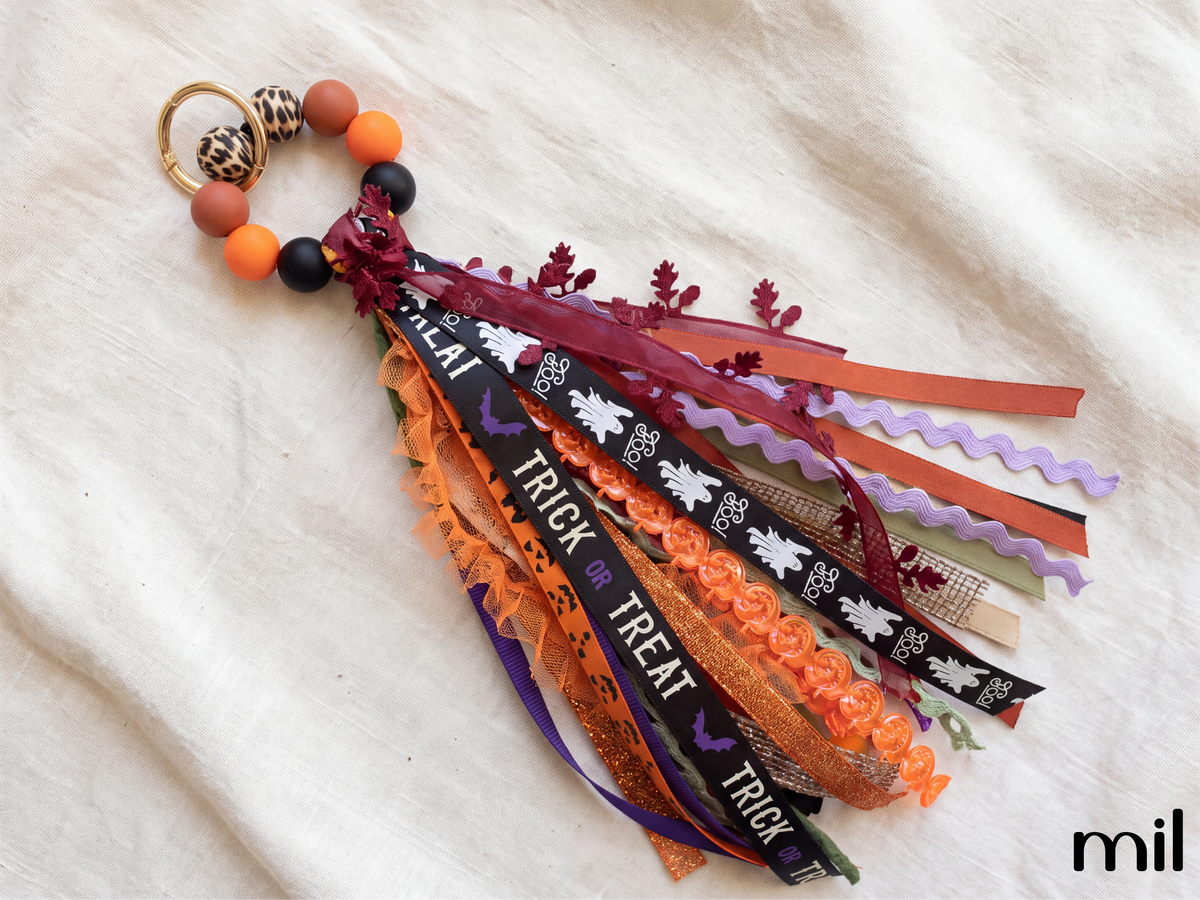 Handmade Halloween Vibes Ribbon Layered Keychain