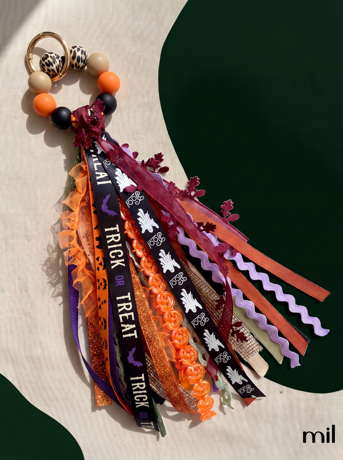 Handmade Halloween Vibes Ribbon Layered Keychain