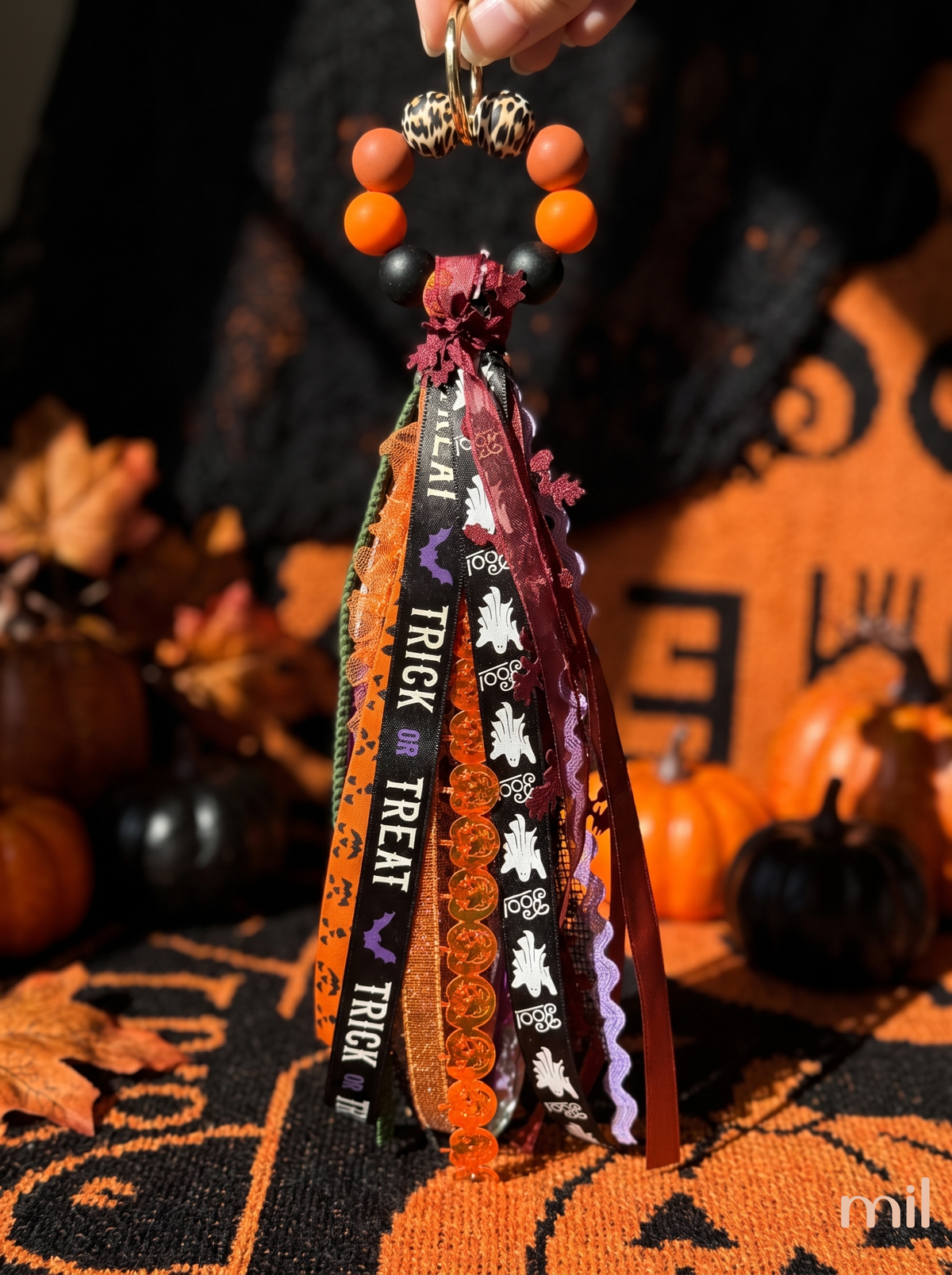 Handmade Halloween Vibes Ribbon Layered Keychain