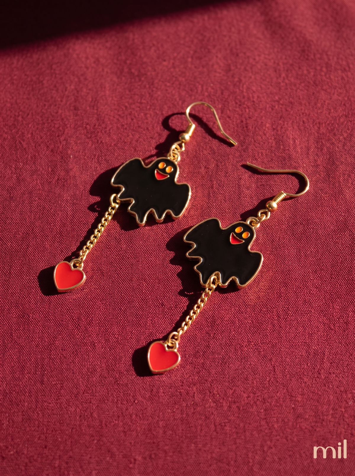 Ensemble de boucles d’oreilles fantômes d’Halloween faites main avec breloques cœur - Boucles d’oreilles pendantes