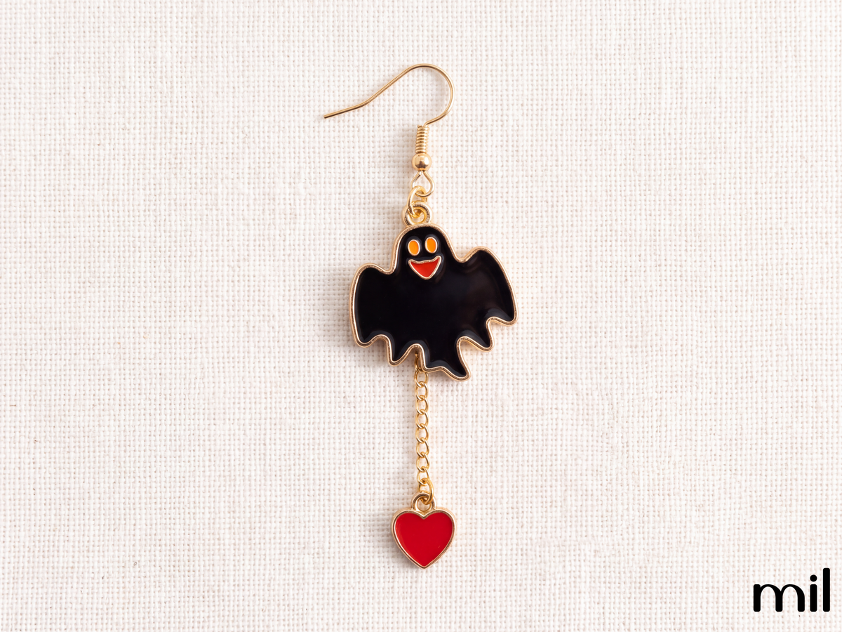 Ensemble de boucles d’oreilles fantômes d’Halloween faites main avec breloques cœur - Boucles d’oreilles pendantes