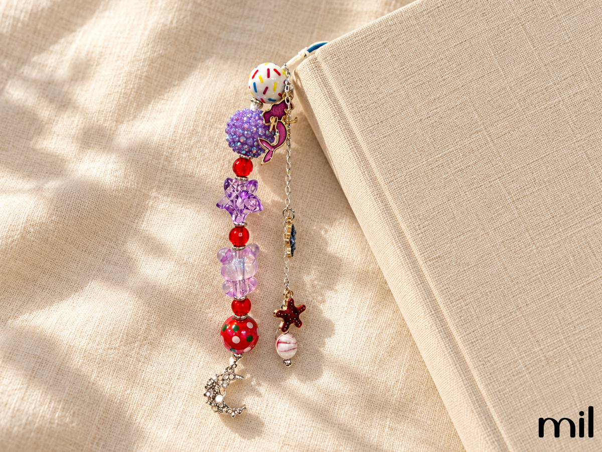 Handmade Beaded Leather Fairy Tale Bookmark