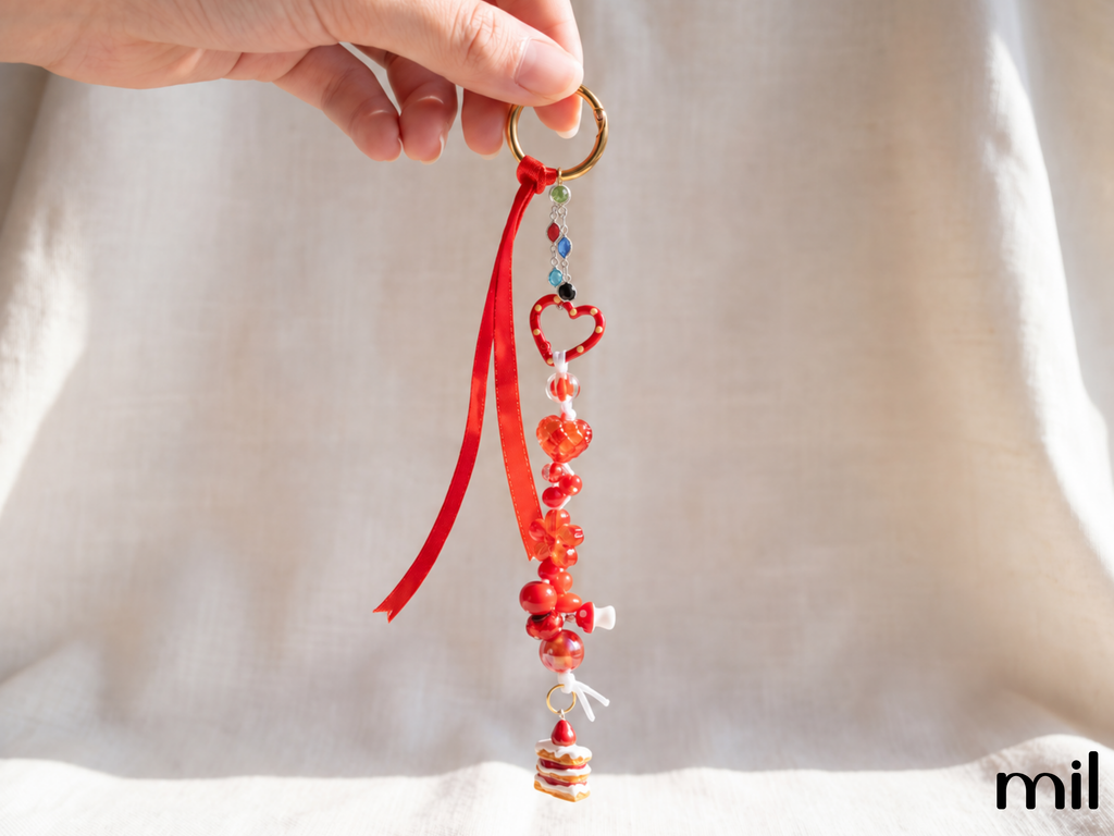Red Heart Cake Themed Bright Dessert Keychain