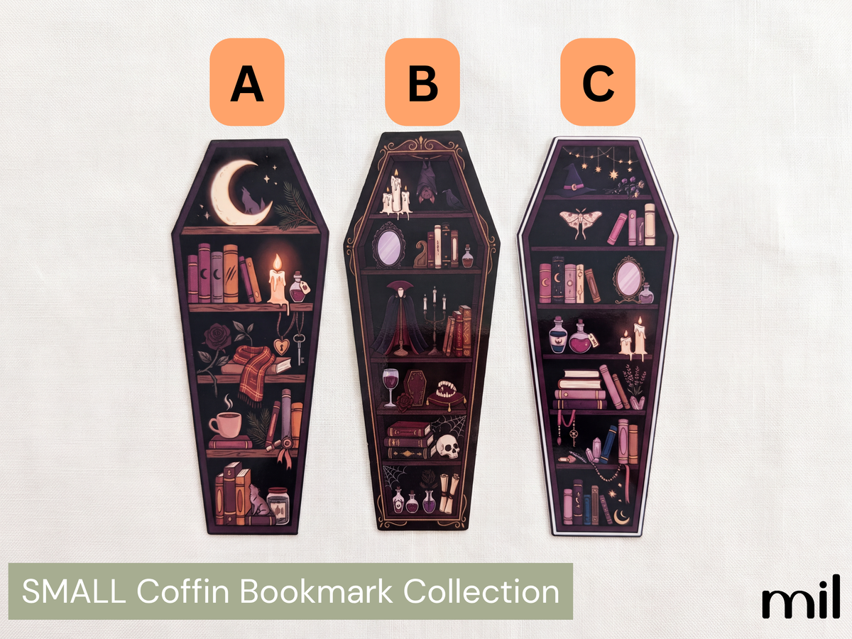 Marque-pages style étagère cercueil gothique - Motifs variés Dark Academia littéraires