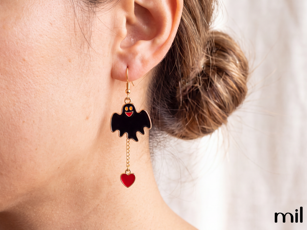 Ensemble de boucles d’oreilles fantômes d’Halloween faites main avec breloques cœur - Boucles d’oreilles pendantes