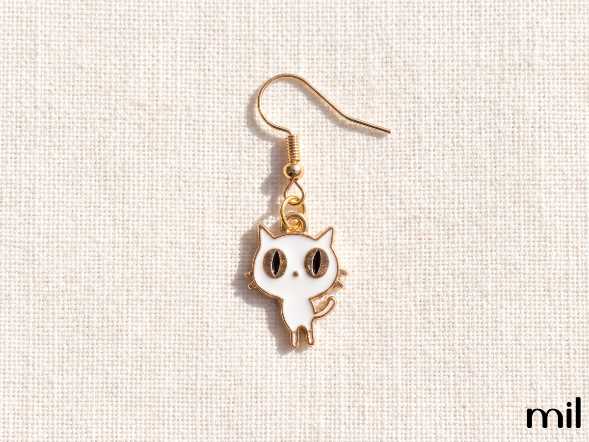 Black and White Cat Dangle Earrings