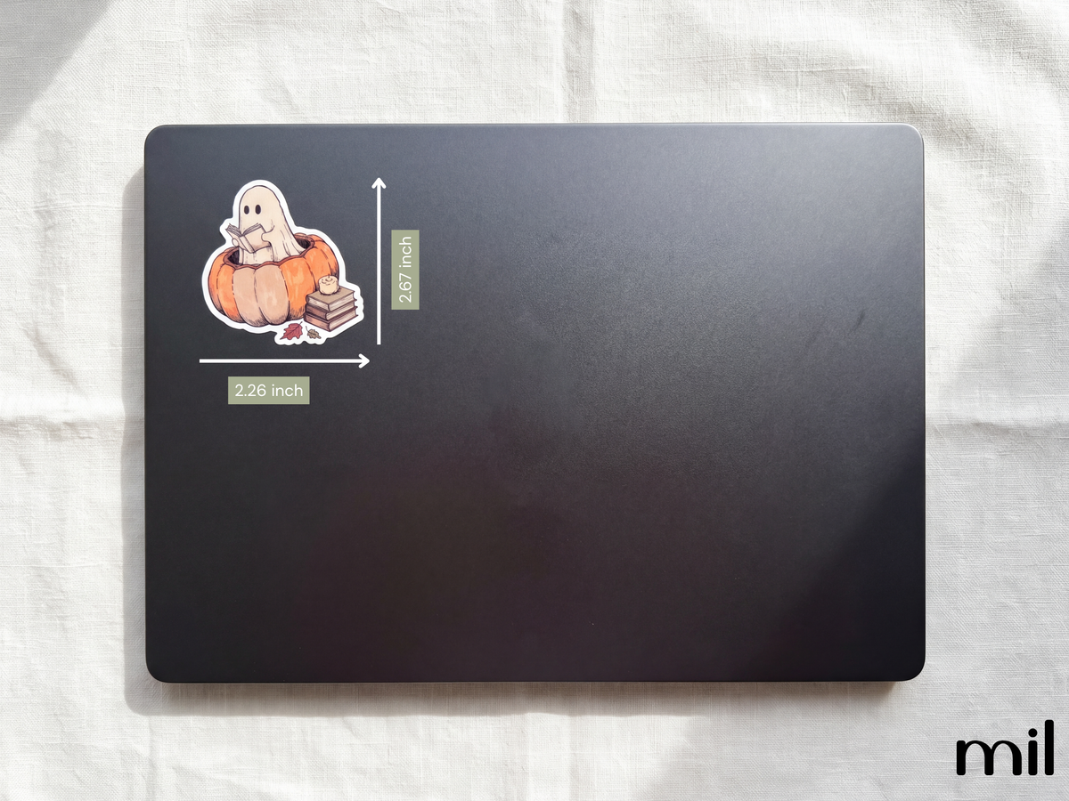 Reading Ghost Pumpkin Halloween Sticker - Cute Bookish Stickers
