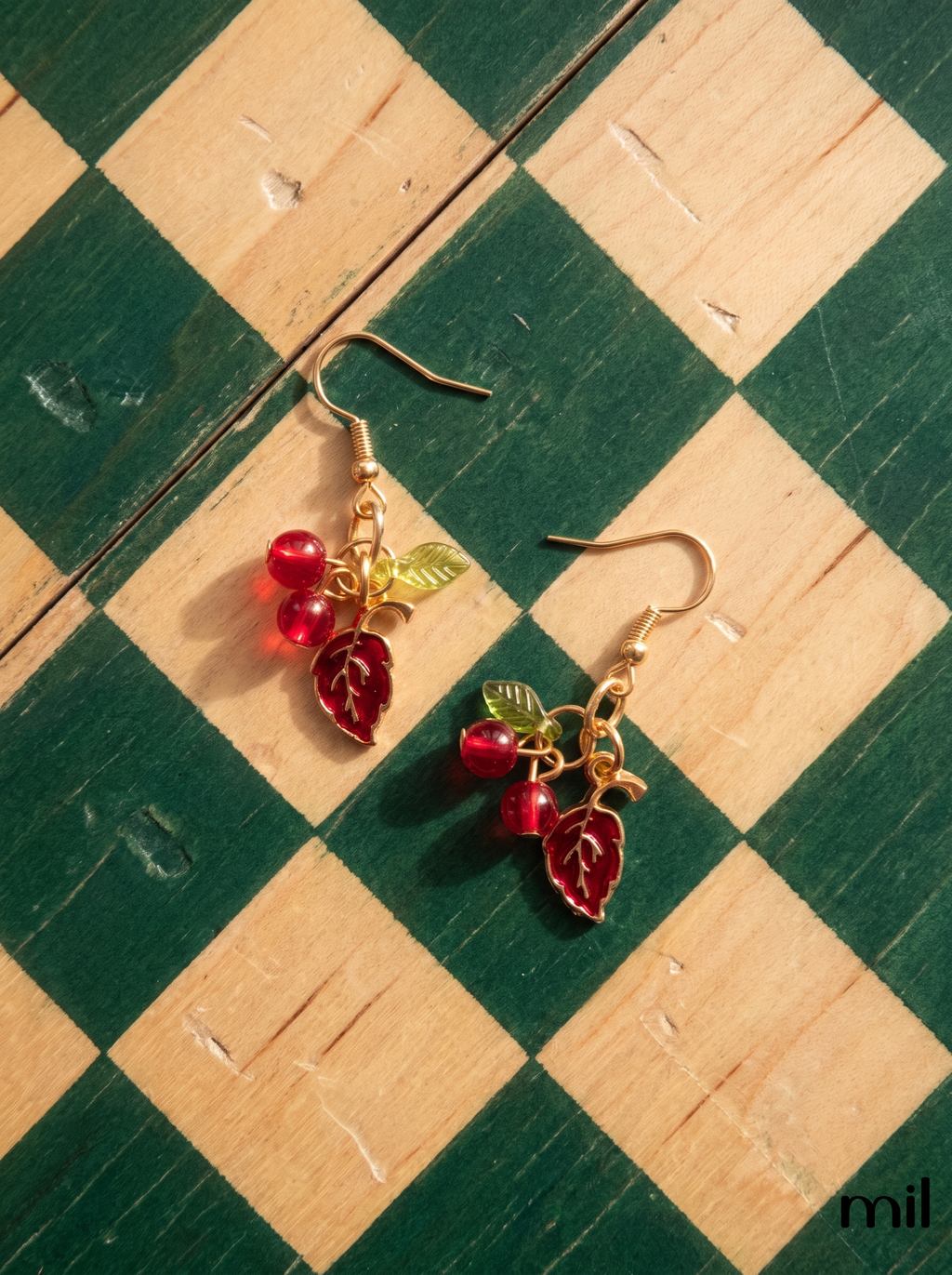 Red Cherry Leaf Handmade Boutique Dangle Earrings