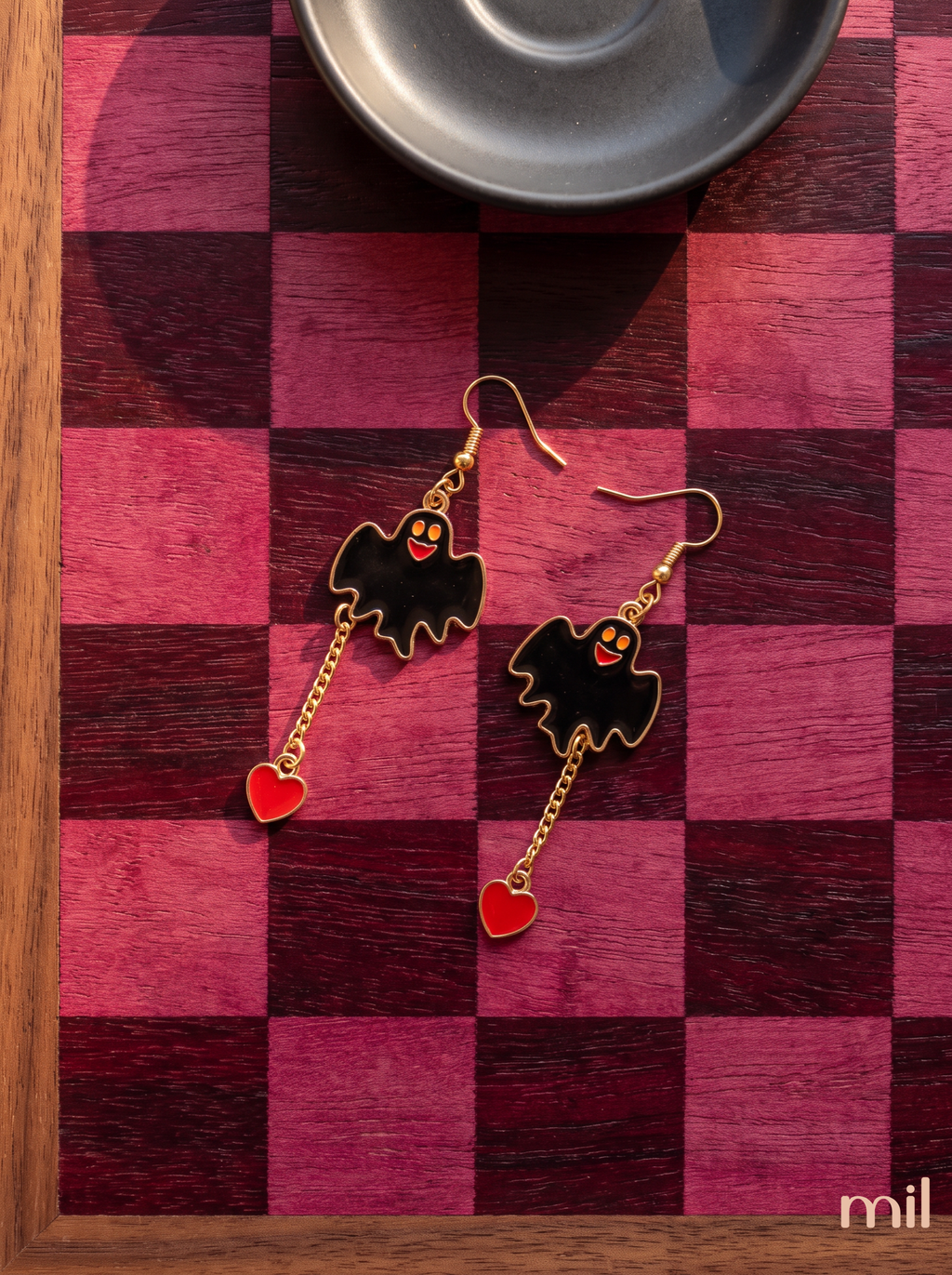 Ensemble de boucles d’oreilles fantômes d’Halloween faites main avec breloques cœur - Boucles d’oreilles pendantes