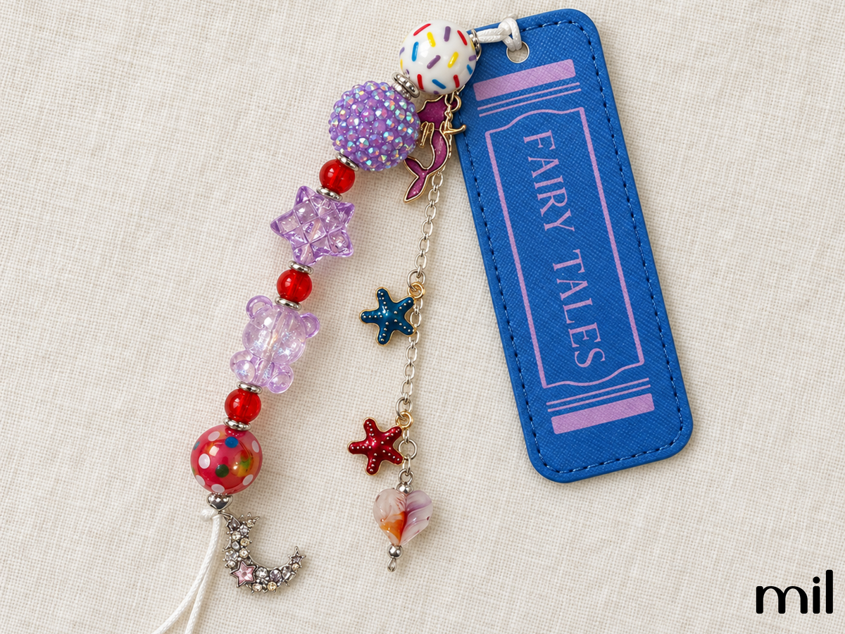 Handmade Beaded Leather Fairy Tale Bookmark
