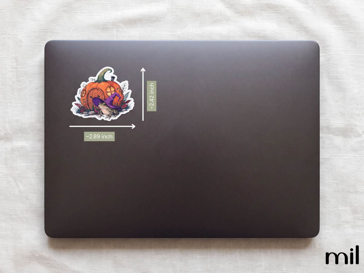Witchy Frog Pumpkin House Sticker - Cottagecore Whimsical Design