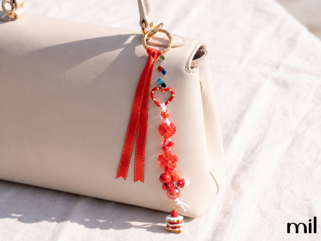 Red Heart Cake Themed Bright Dessert Keychain