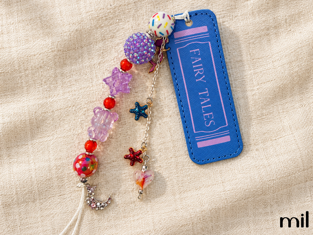 Handmade Beaded Leather Fairy Tale Bookmark