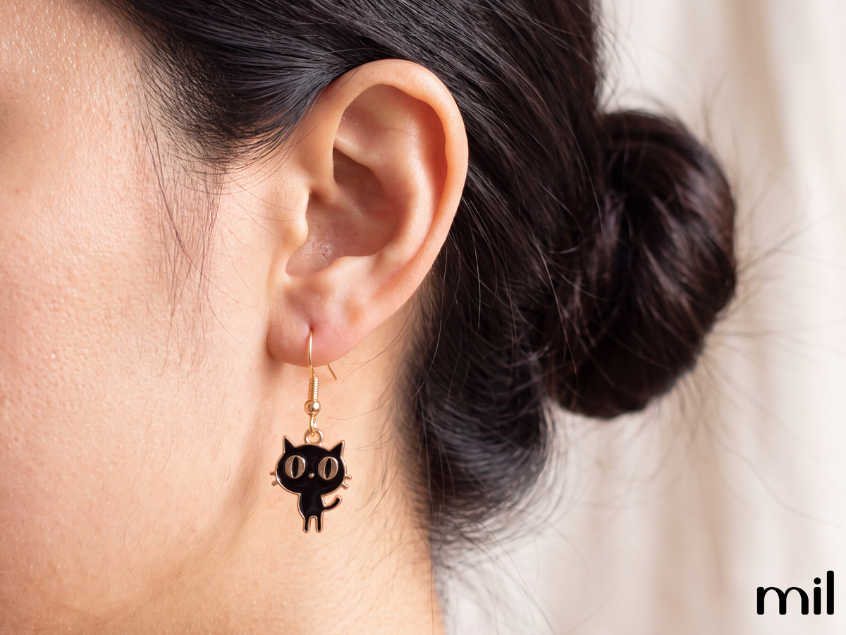 Black and White Cat Dangle Earrings