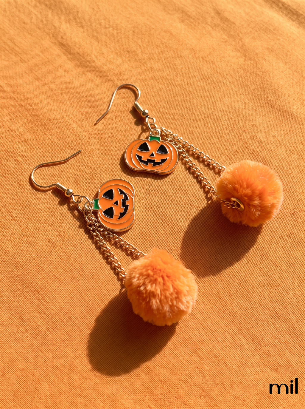 Orange Pumpkin Pom-Pom Halloween Earrings
