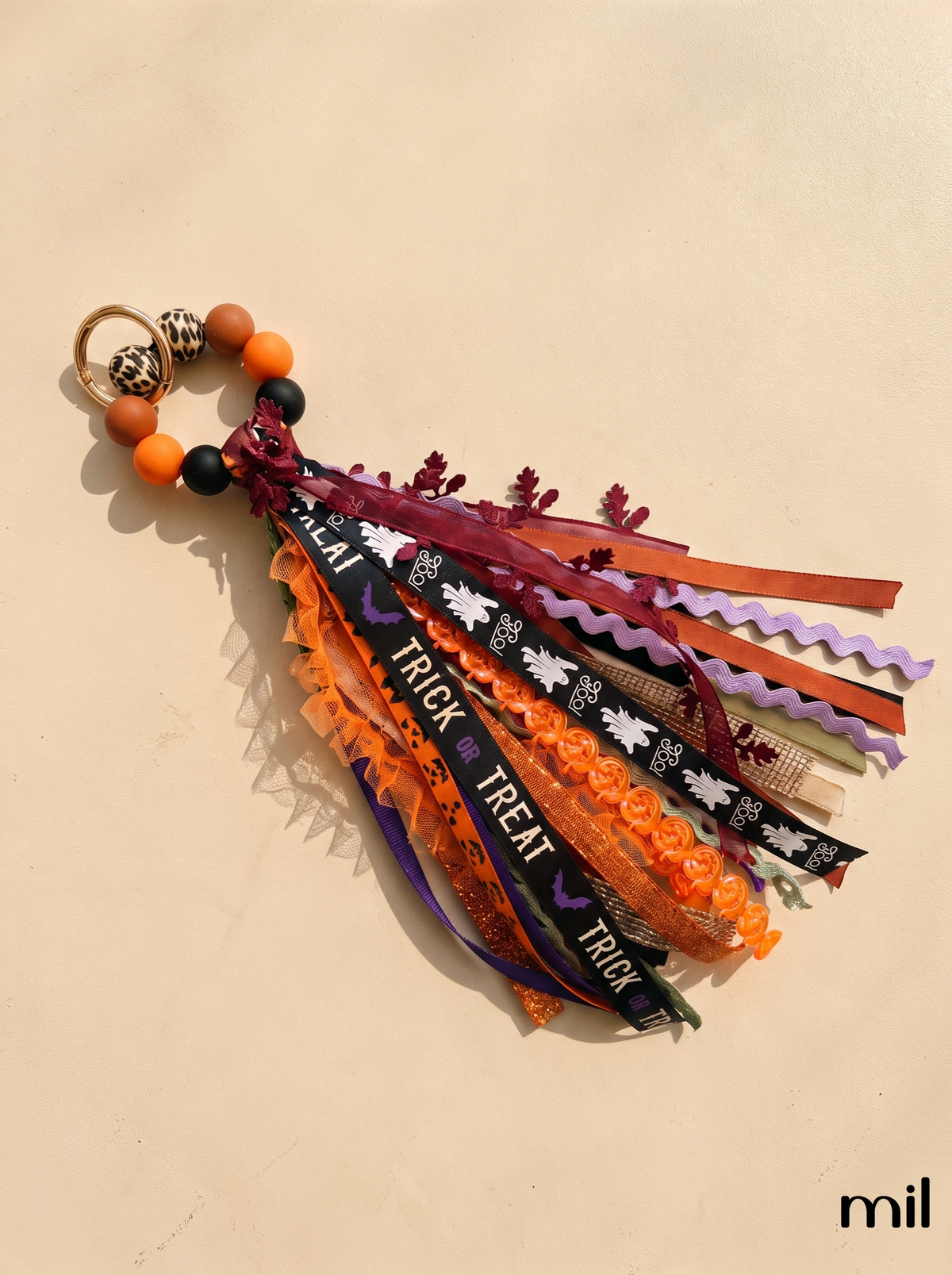 Handmade Halloween Vibes Ribbon Layered Keychain