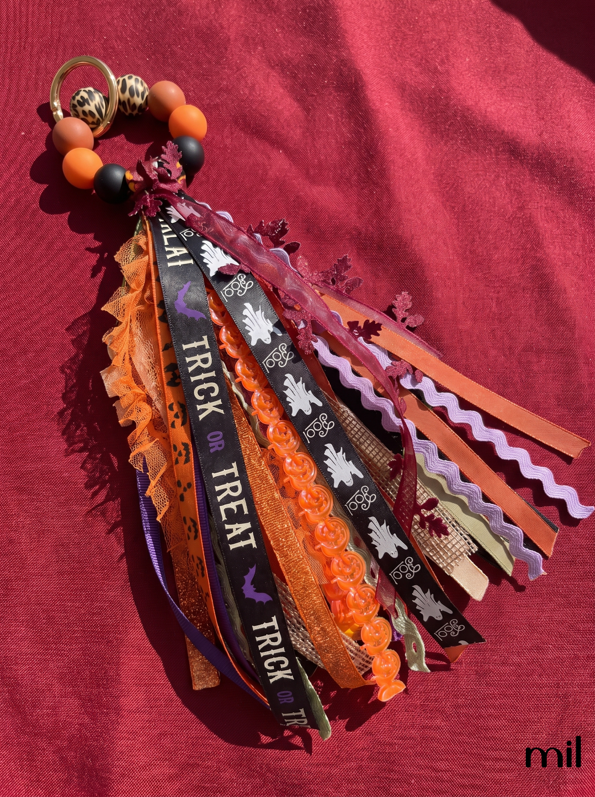 Handmade Halloween Vibes Ribbon Layered Keychain