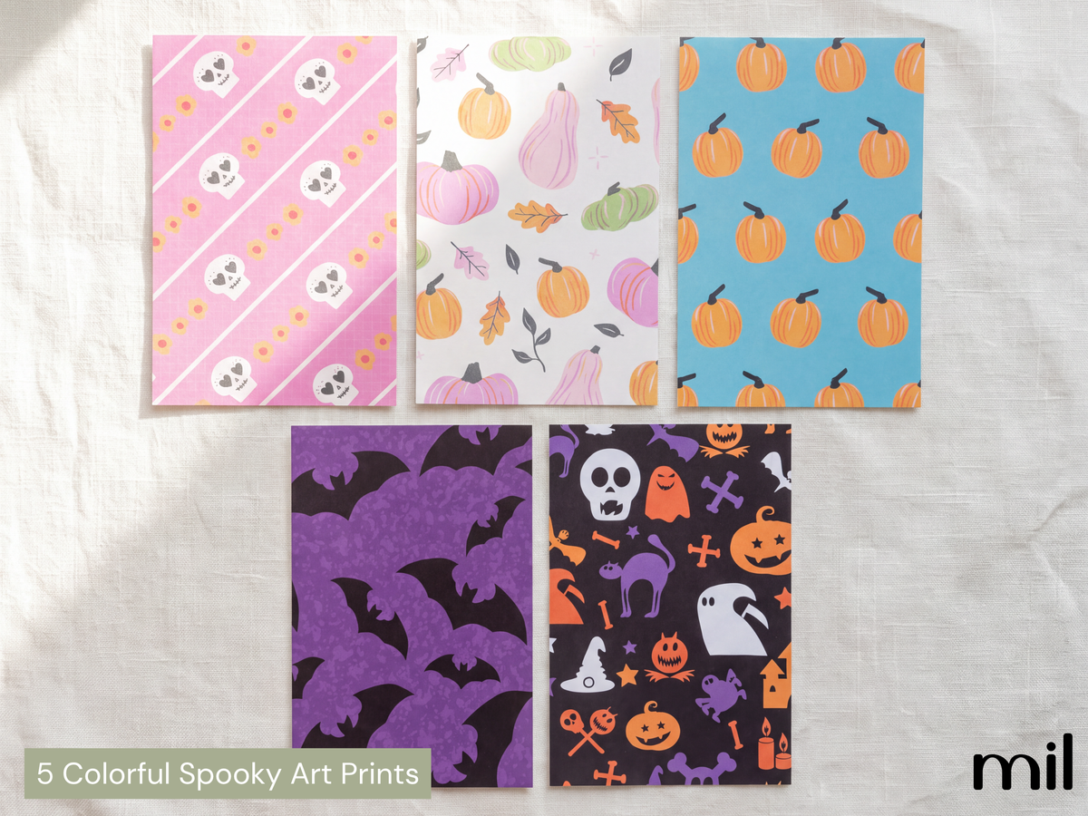 Colorful Halloween Themed Junk Journal Ephemera Kit