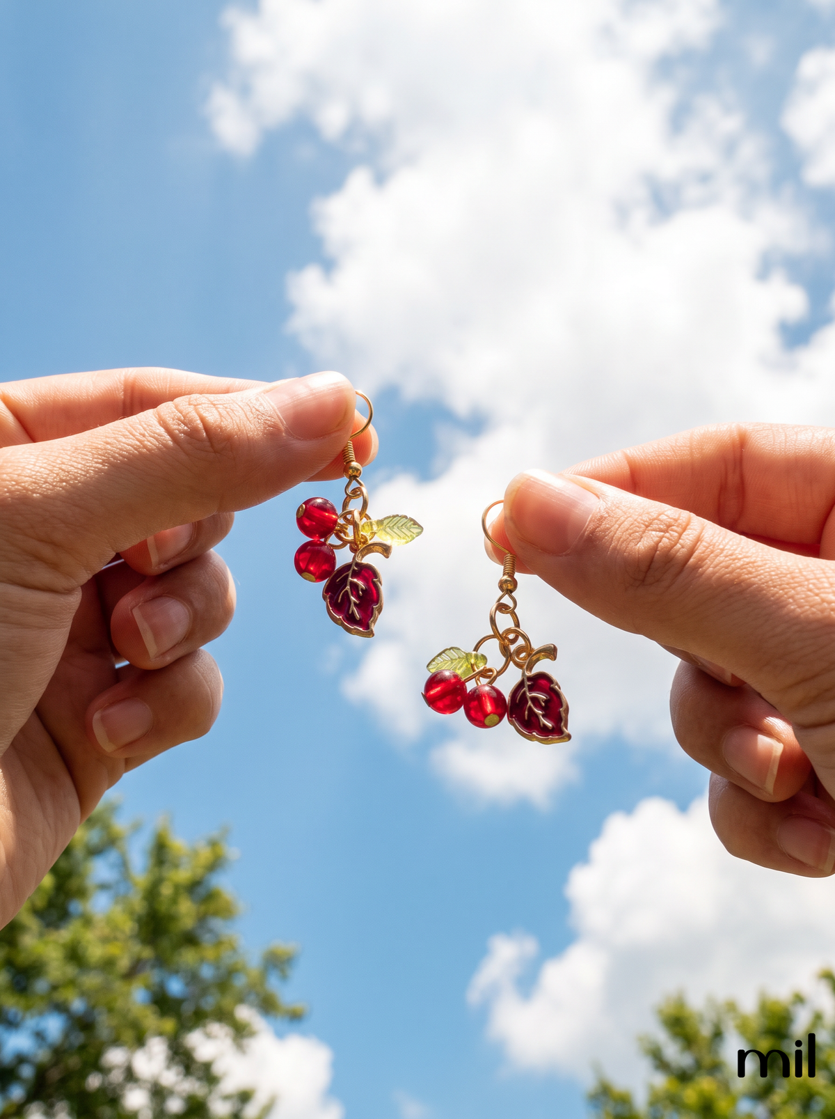 Red Cherry Leaf Handmade Boutique Dangle Earrings