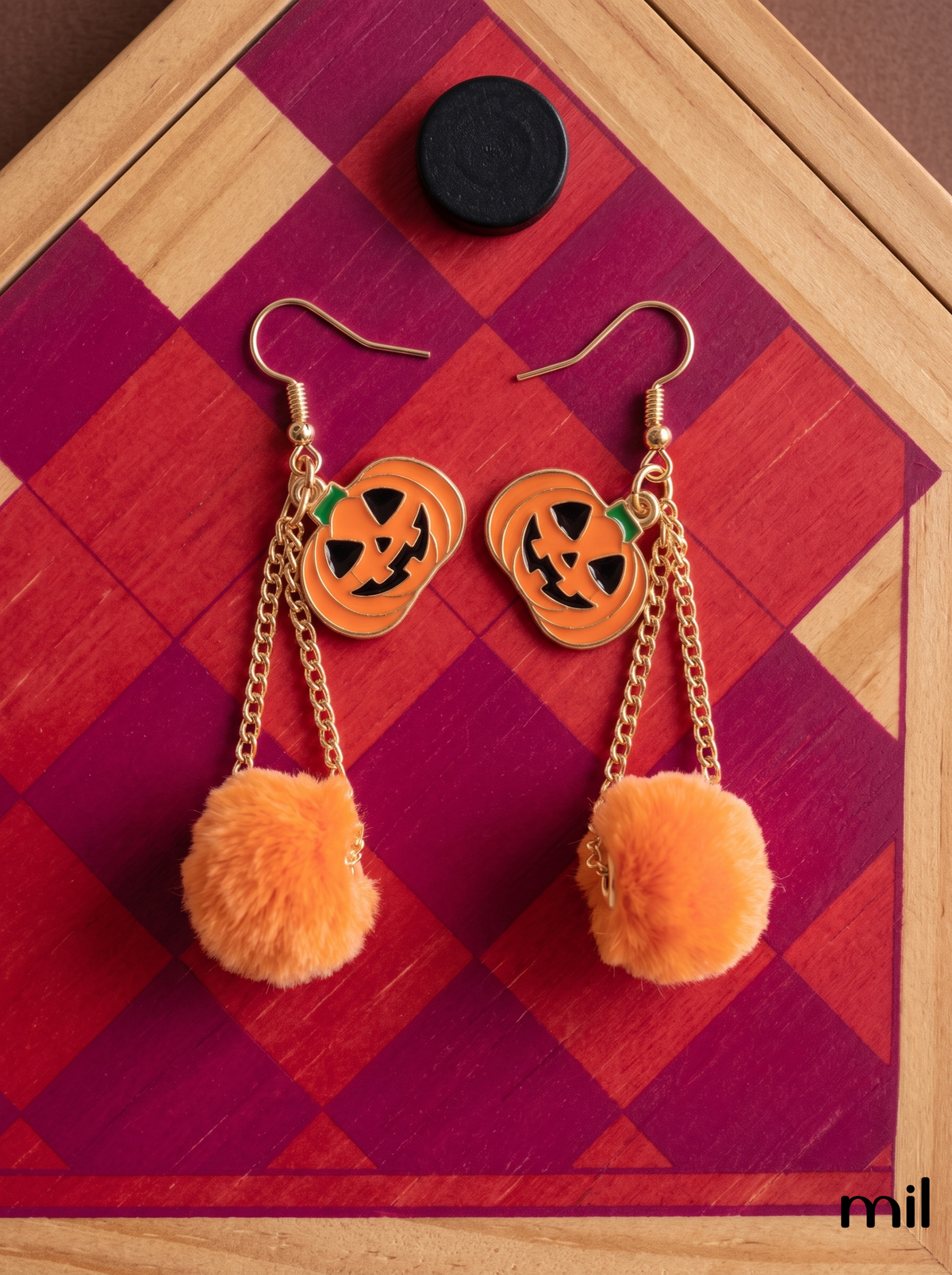 Orange Pumpkin Pom-Pom Halloween Earrings