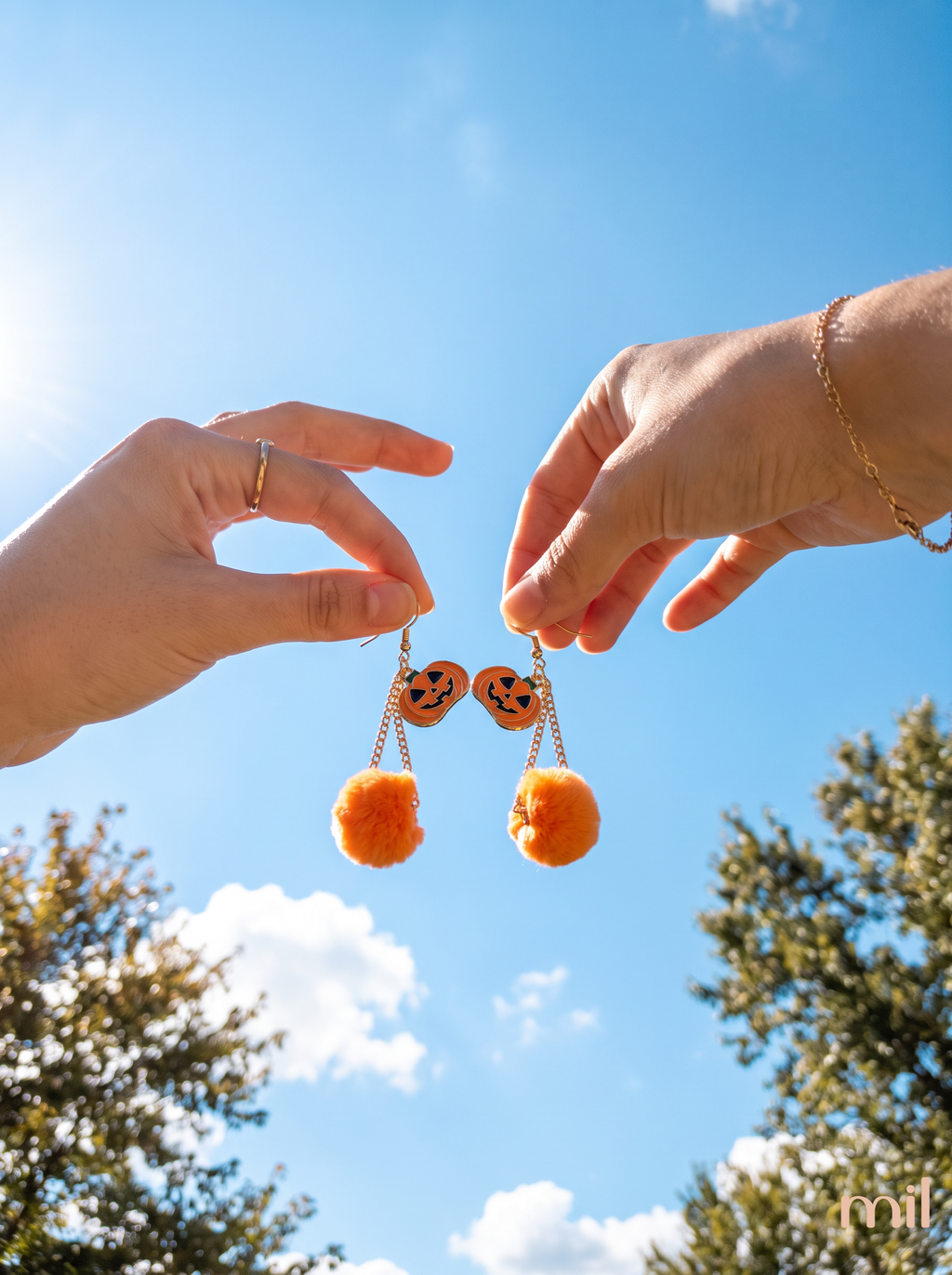 Orange Pumpkin Pom-Pom Halloween Earrings