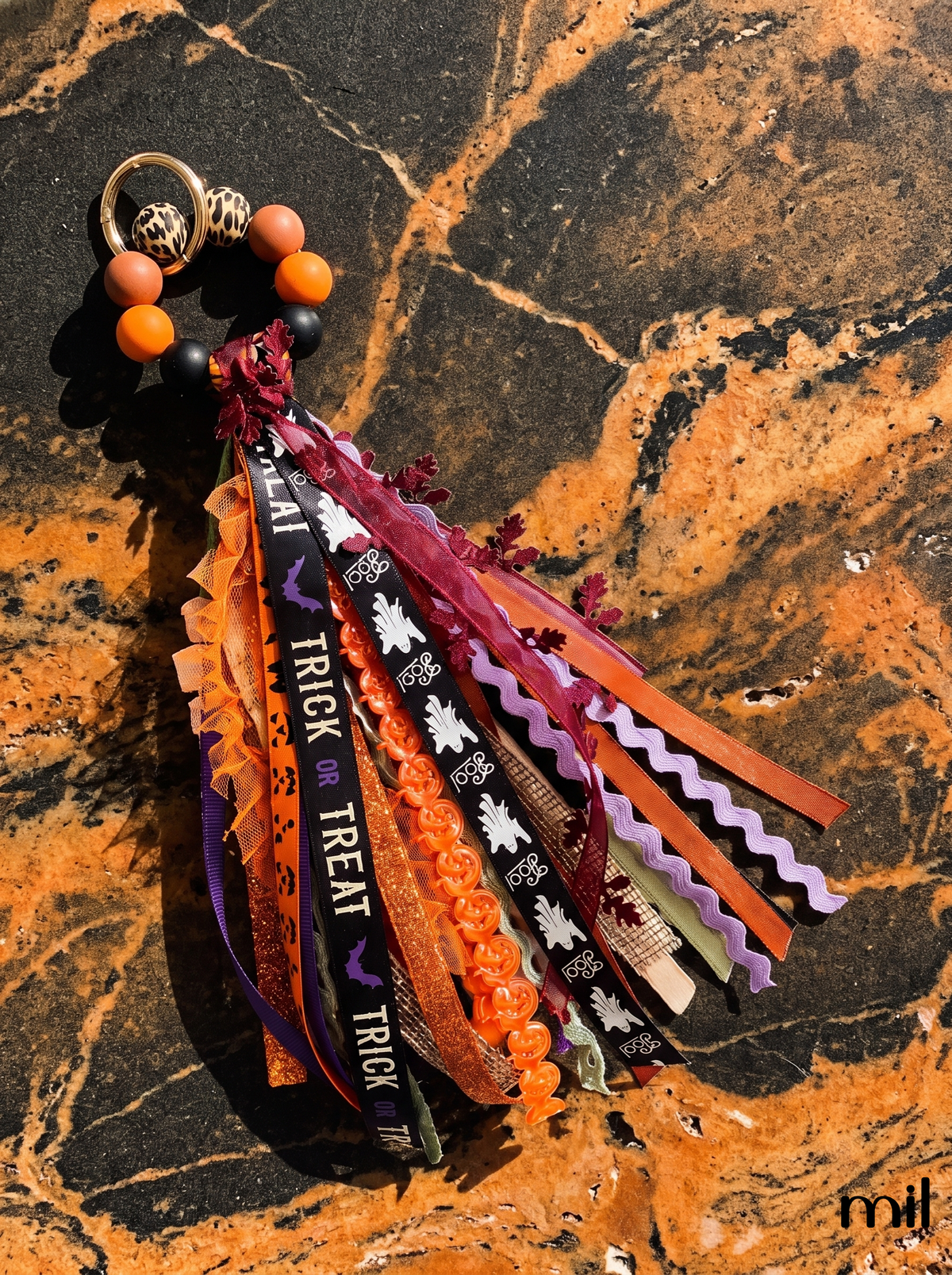 Handmade Halloween Vibes Ribbon Layered Keychain