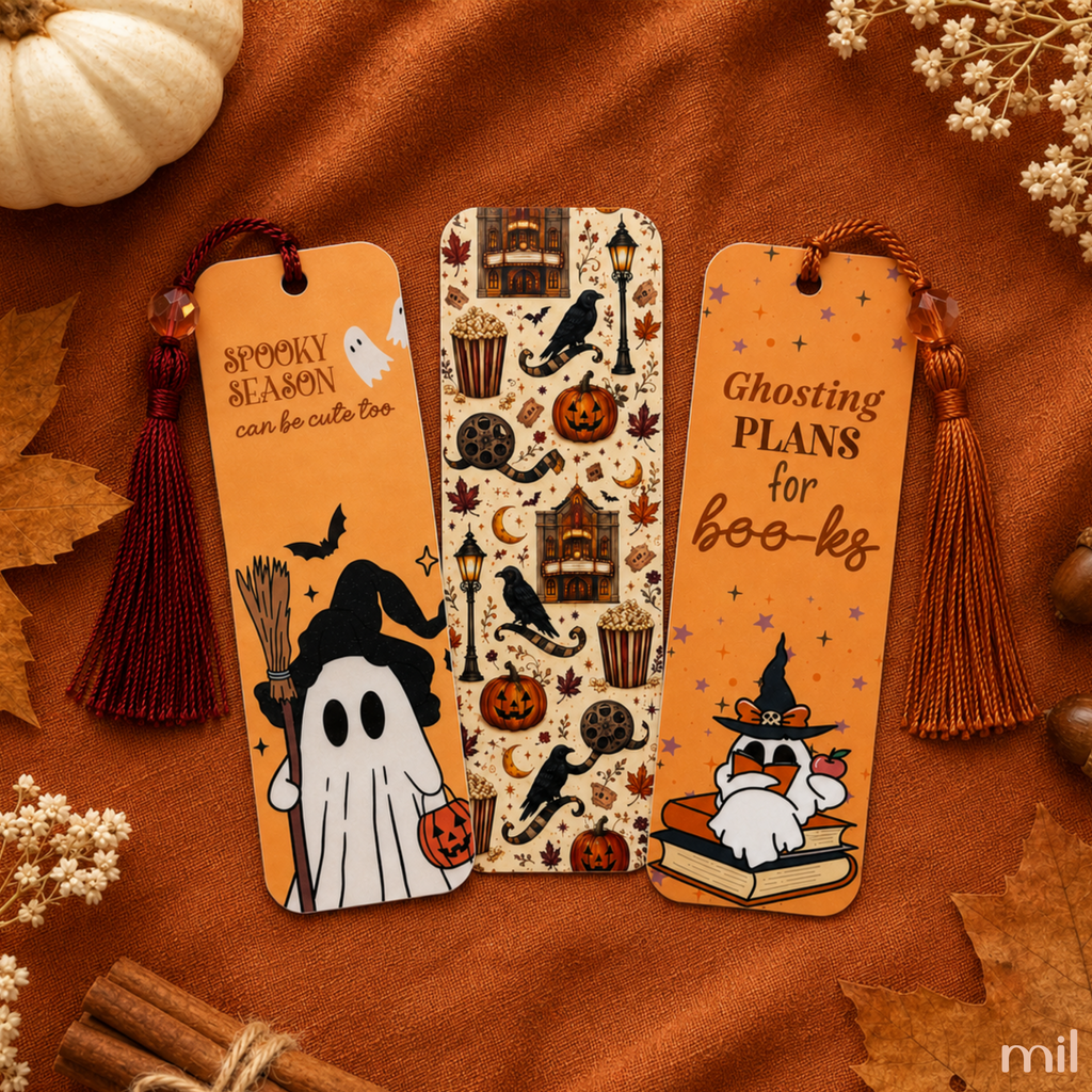 Halloween Bookmark Set - Spooky Ghosts, Pumpkins, Ravens