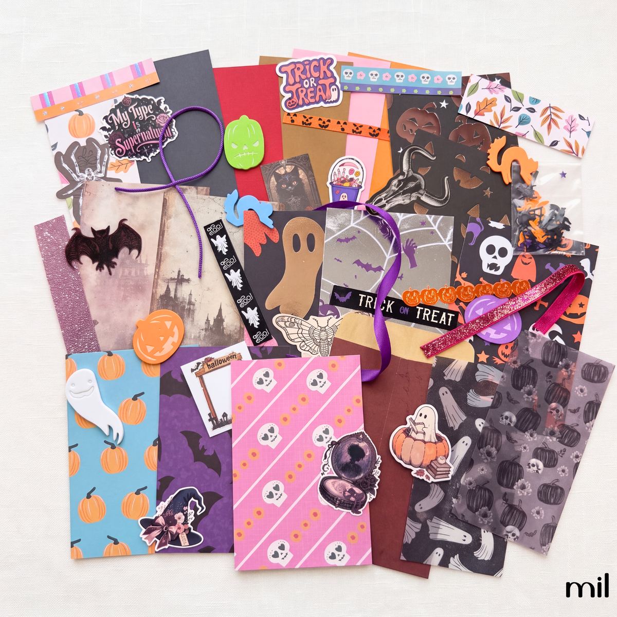 Colorful Halloween Themed Junk Journal Ephemera Kit