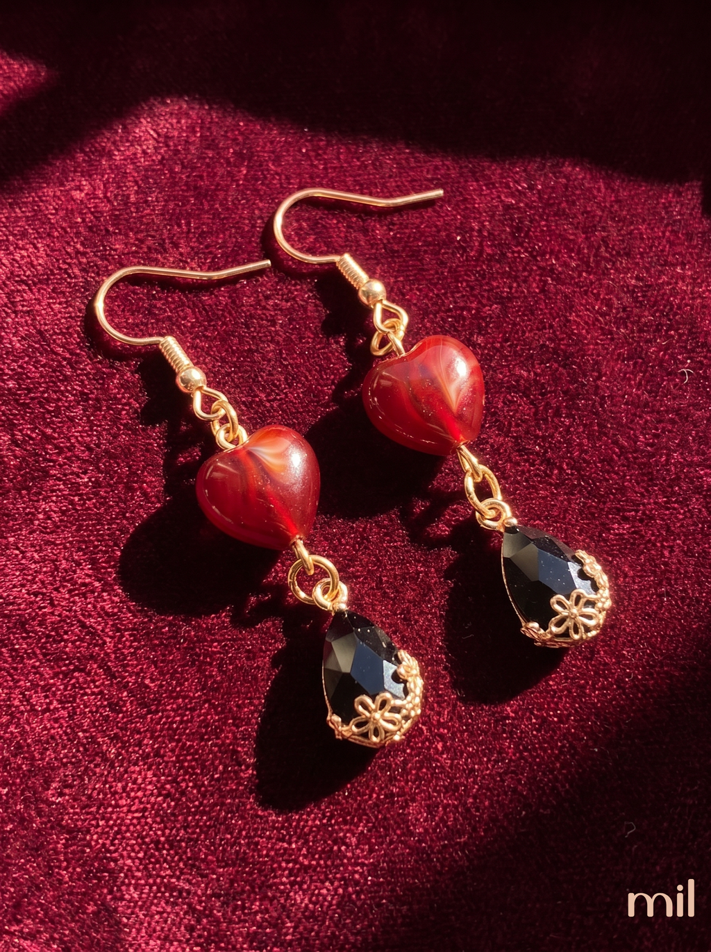 Handmade Glass Heart Drop Luxury Handmade Dangle Earrings
