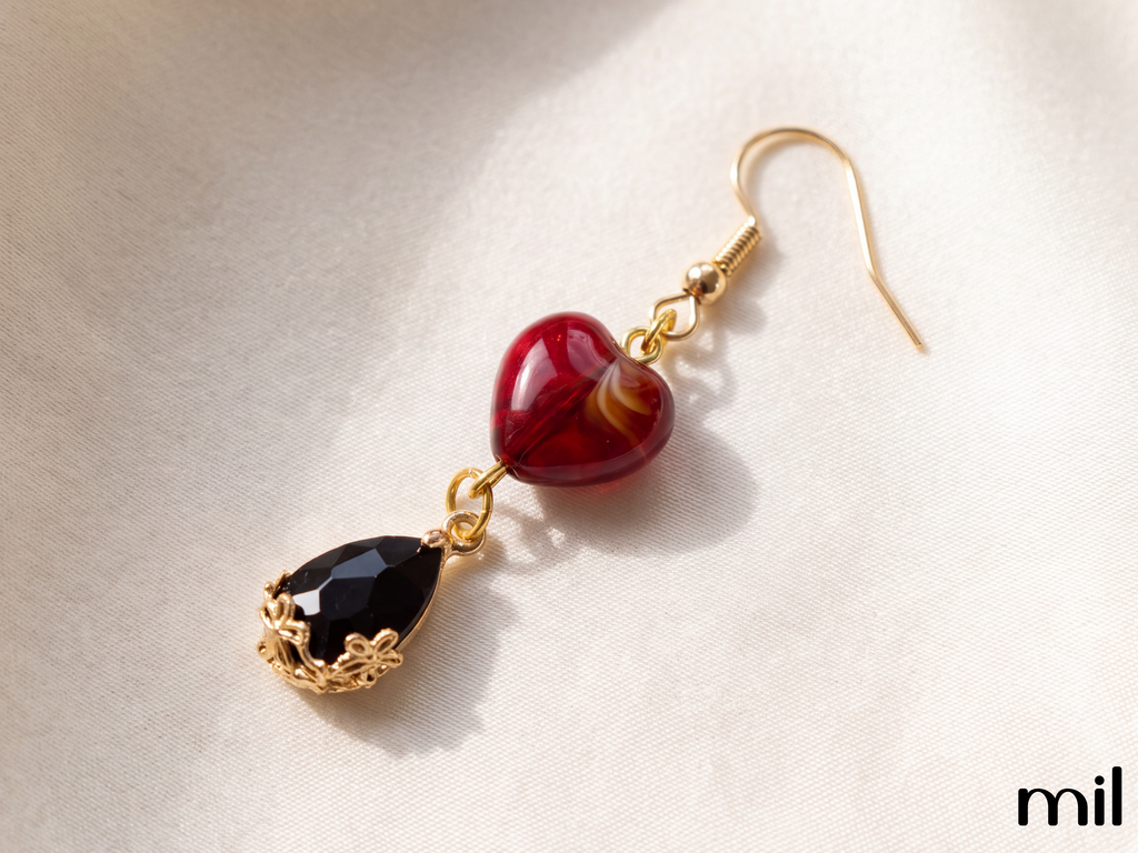 Handmade Glass Heart Drop Luxury Handmade Dangle Earrings