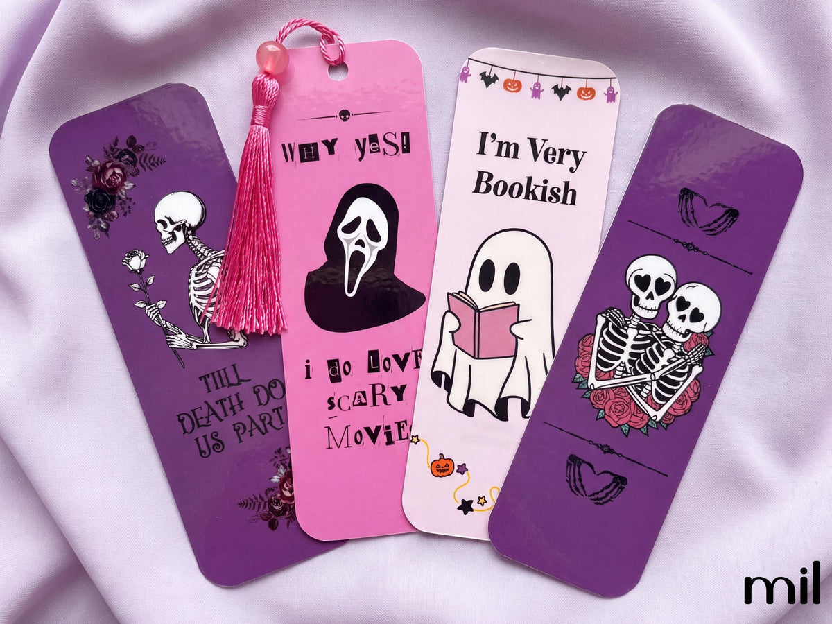 Spooky Halloween Bookmarks Pink and Purple Color Set