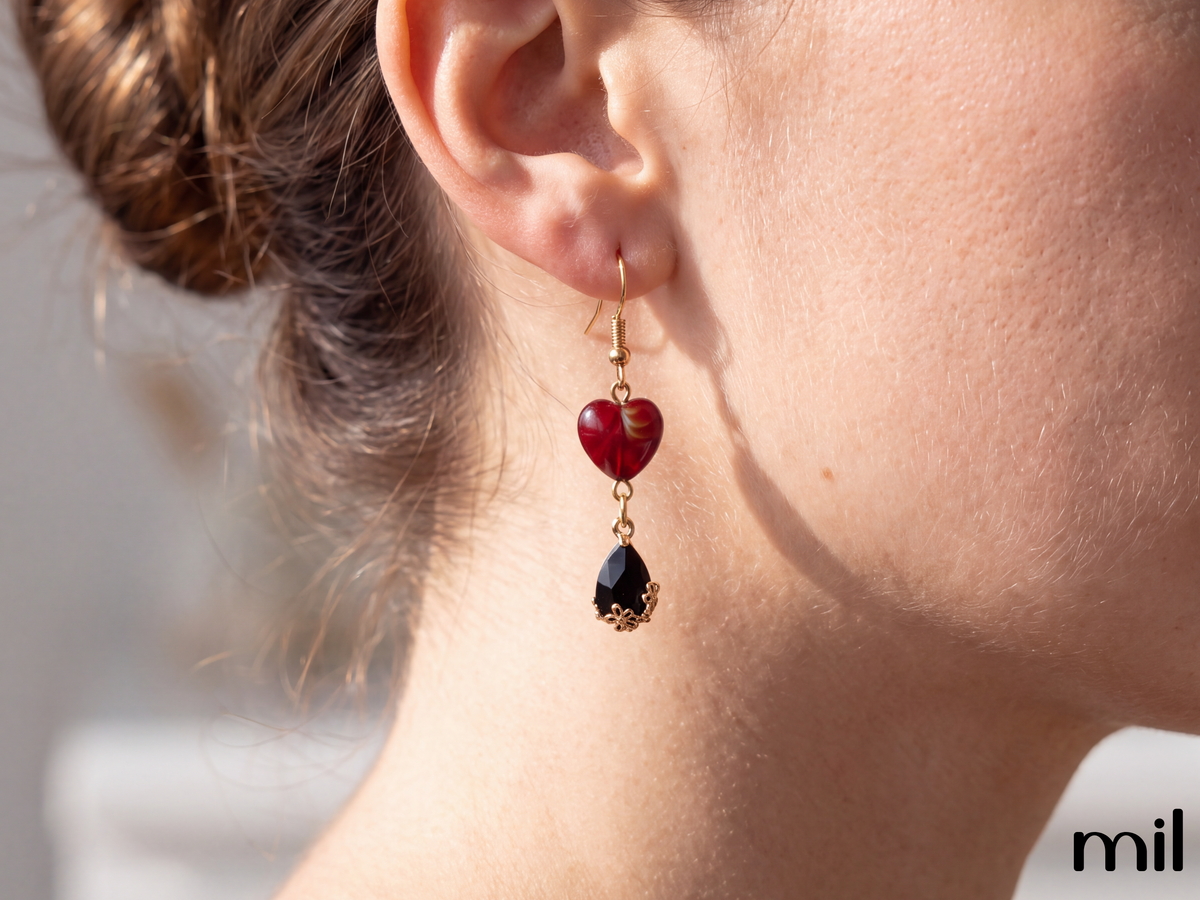 Handmade Glass Heart Drop Luxury Handmade Dangle Earrings