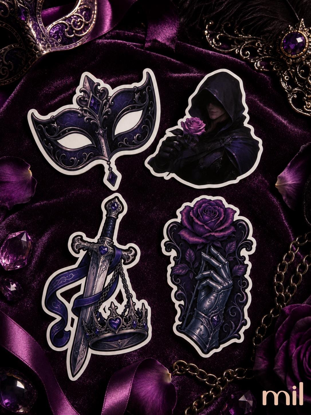 Purple Dark Fantasy Masquerade Sticker Set | Bookish Stickers for Kindle