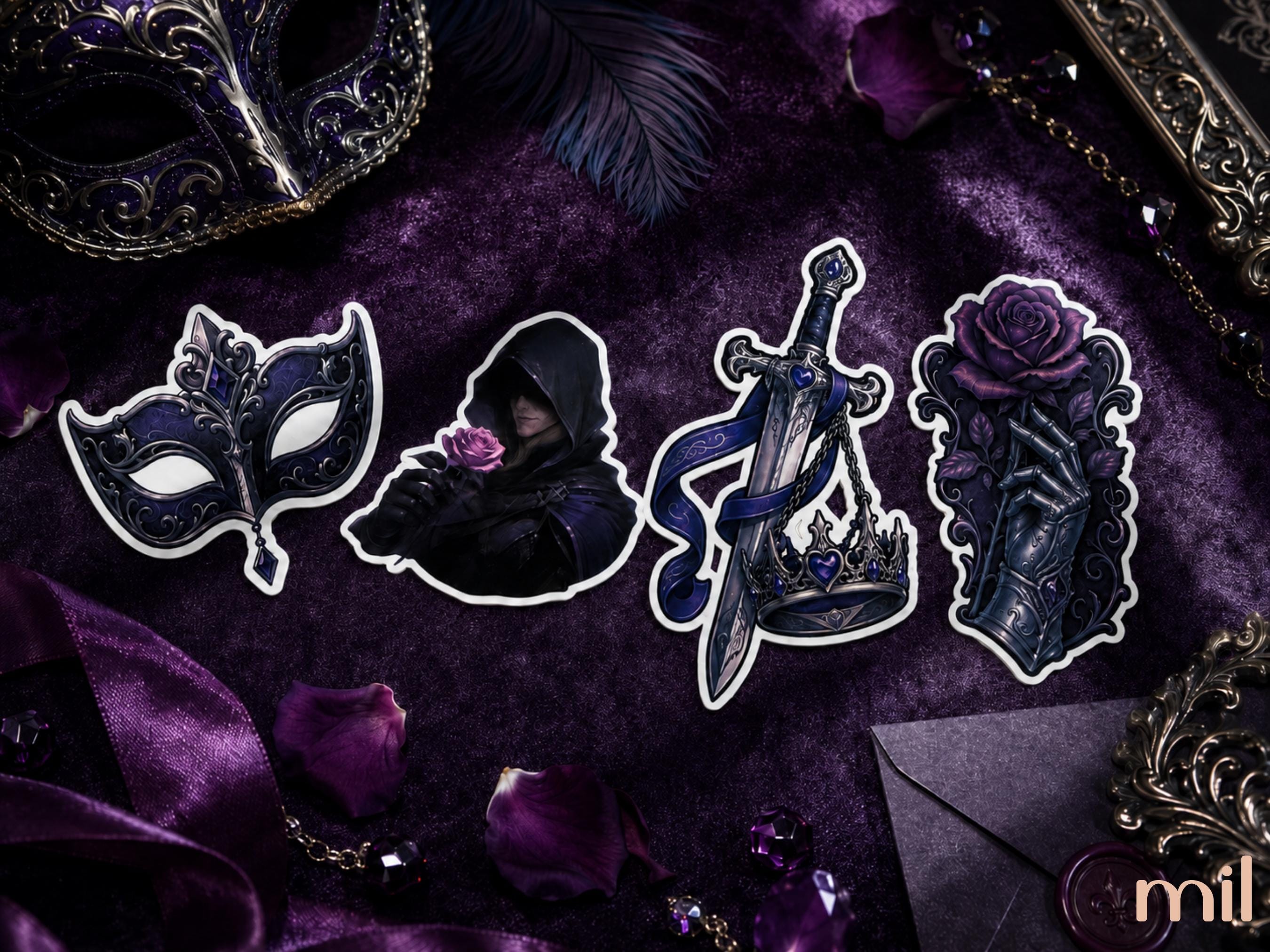 Purple Dark Fantasy Masquerade Sticker Set | Bookish Stickers for Kindle