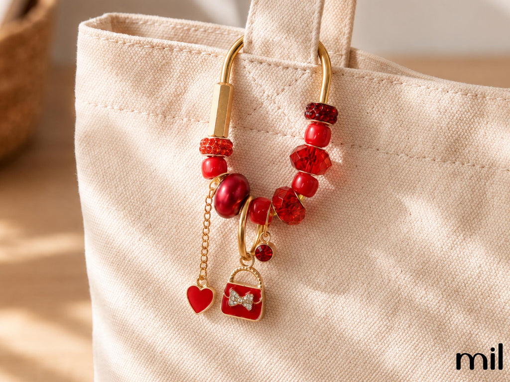 Red Glam Fashion Carabiner Keychain Bag Charm Decoration