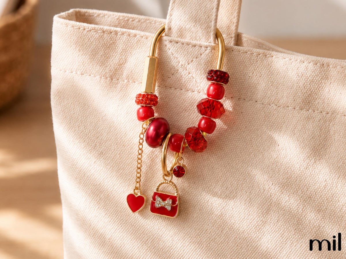 Red Glam Fashion Carabiner Keychain Bag Charm Decoration