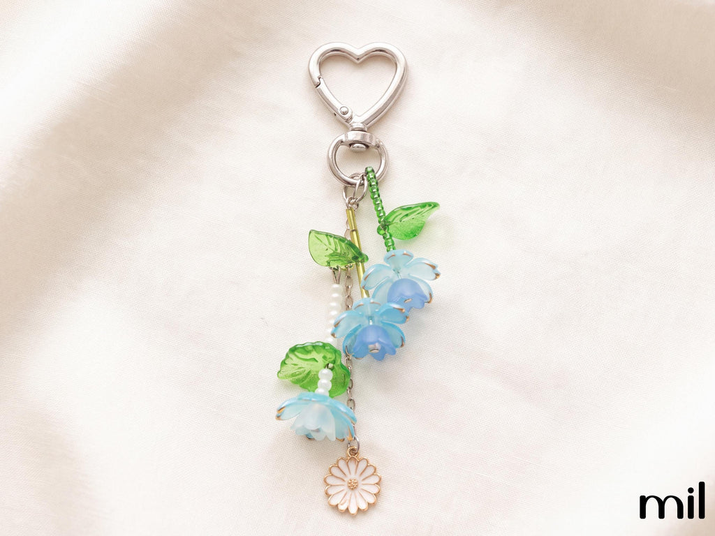 Blue Flower Beaded Plant Keychain - Bag Charm Decoration