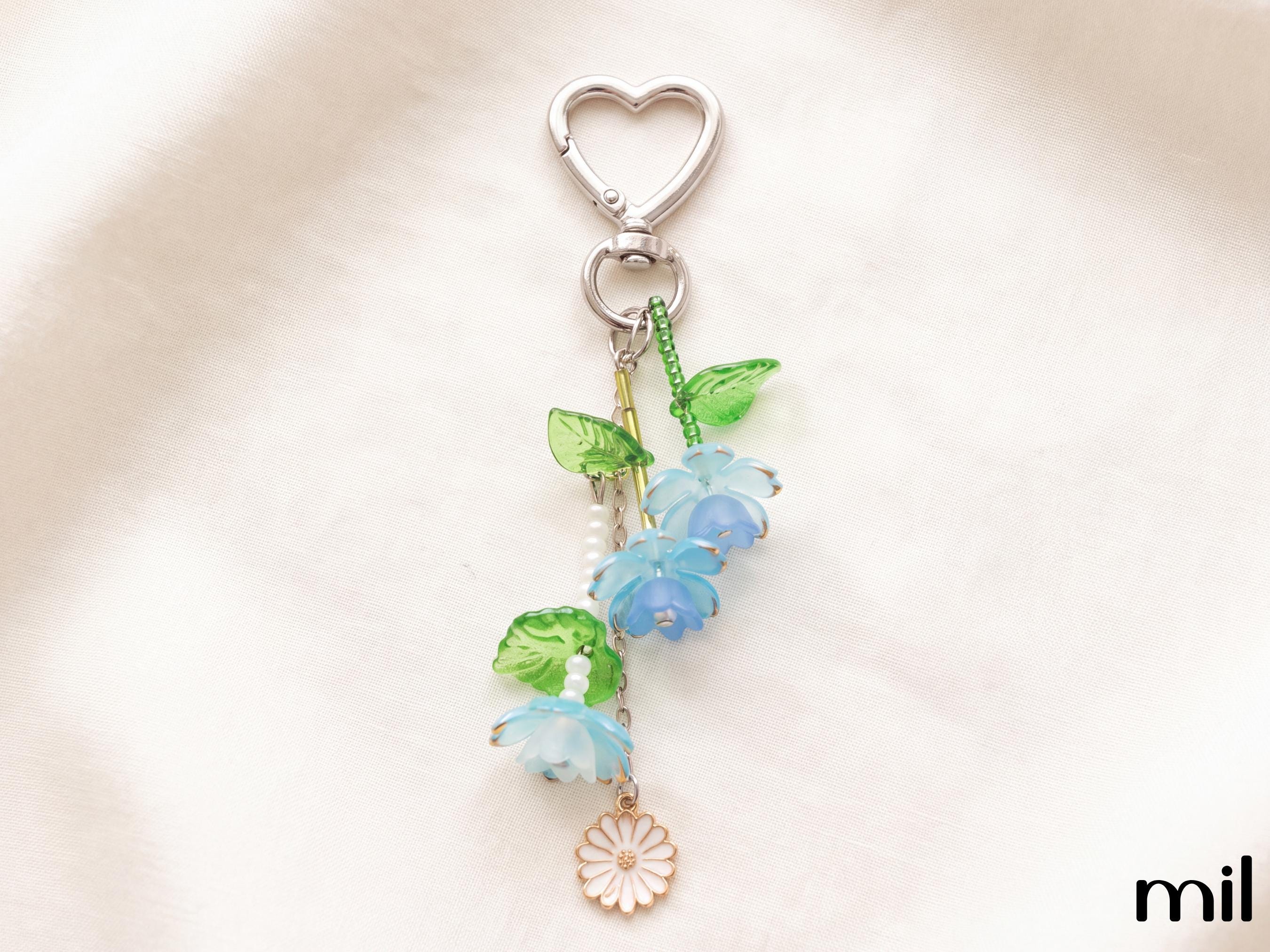 Blue Flower Beaded Plant Keychain - Bag Charm Decoration