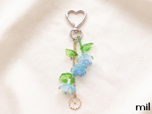 Blue Flower Beaded Plant Keychain - Bag Charm Decoration