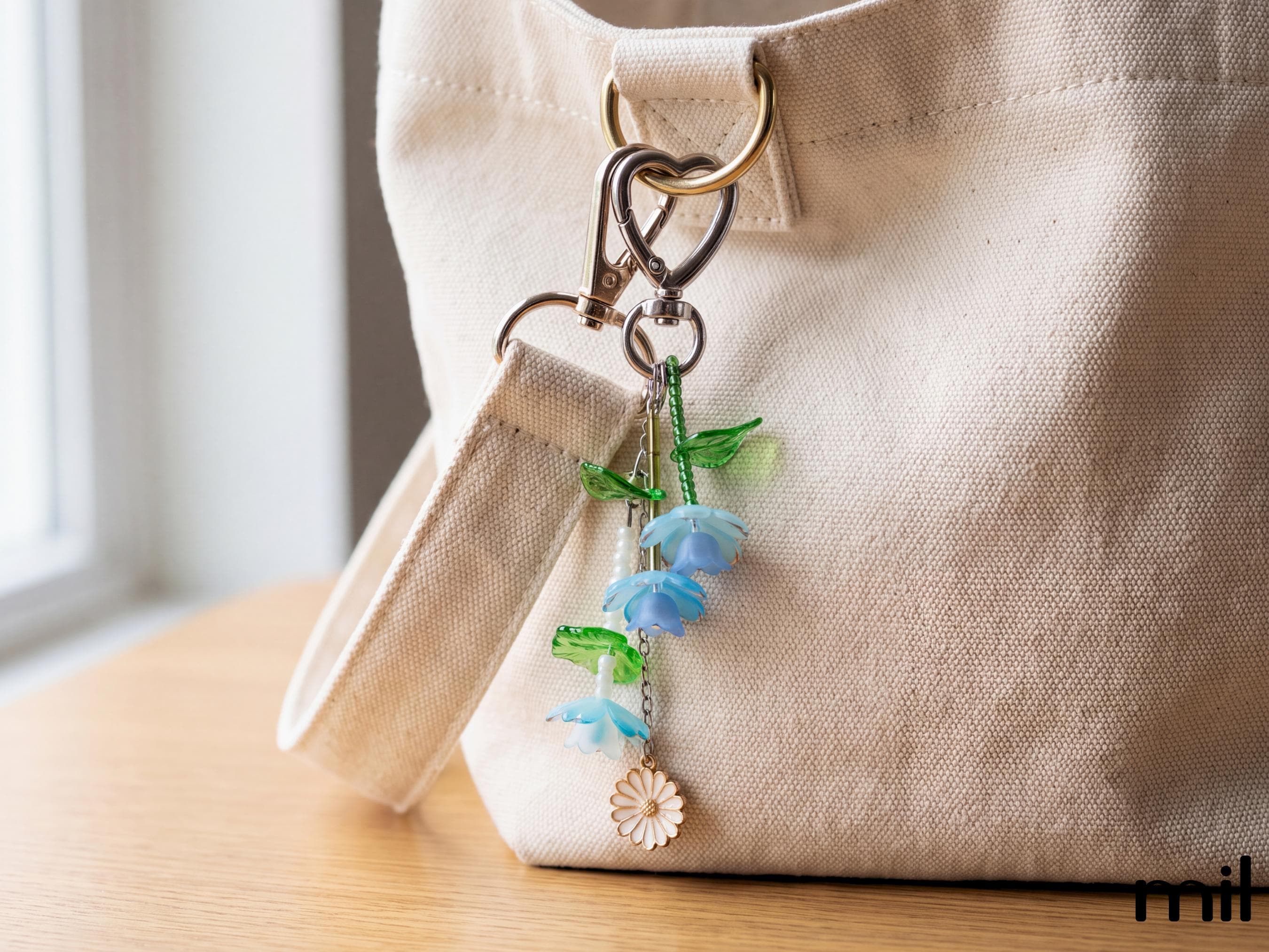 Blue Flower Beaded Plant Keychain - Bag Charm Decoration