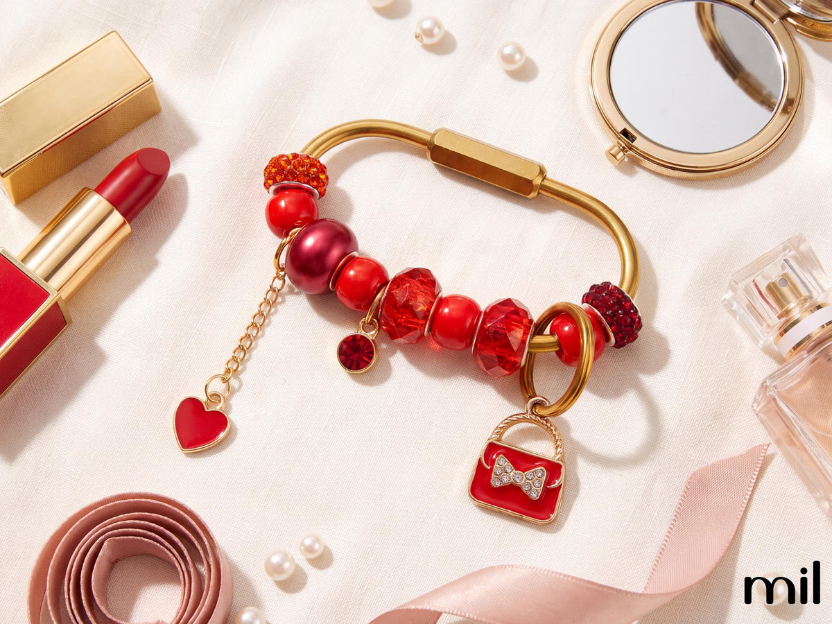 Red Glam Fashion Carabiner Keychain Bag Charm Decoration