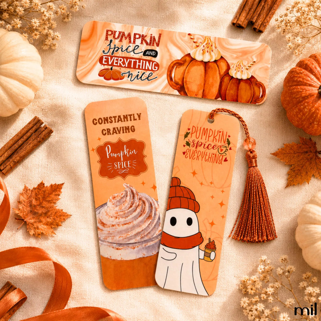 Pumpkin Spice Themed Halloween Bookmarks